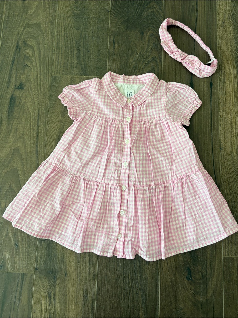 BabyGAP Pink Gingham Button-Down Baby Dress with Matching Headband